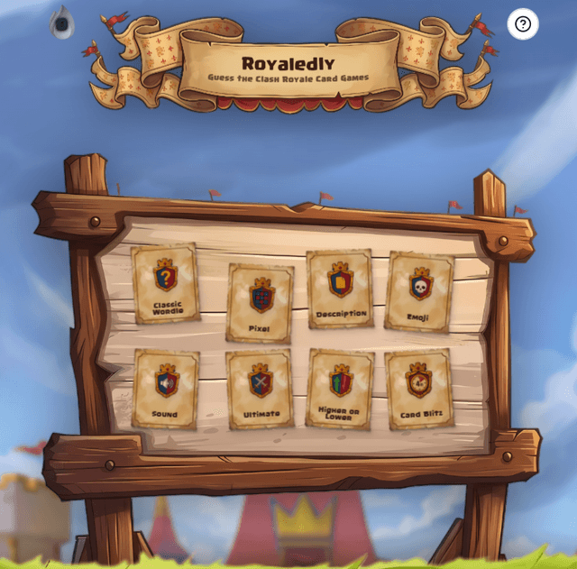 Royaledly daily Clash Royale card guessing game showing the guess grid with card attribute hints