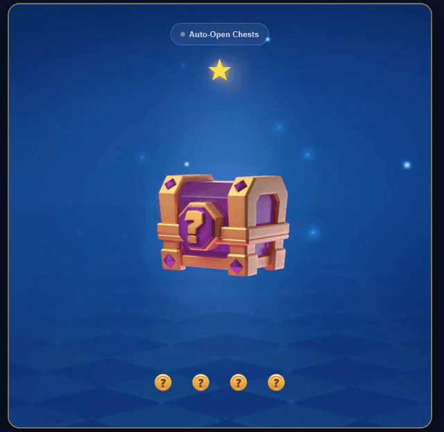 Clash Royale Chest Simulator showing a Mystery Chest ready to be tapped, with the auto-open chests toggle