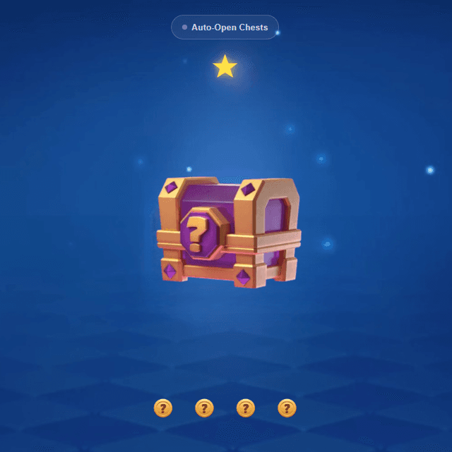 RoyaleTracker Chest Simulator showing a Mystery Chest ready to be tapped with the auto-open chests toggle