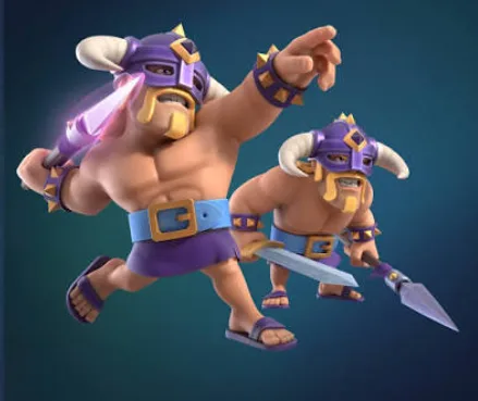 Evo Elite Barbarians key art, both Barbarians charging with rage-tipped spears