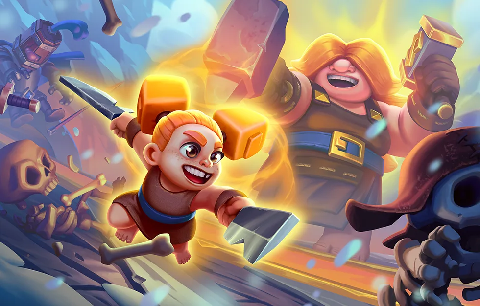 Berserker key art, charging with a hammer alongside the Valkyrie