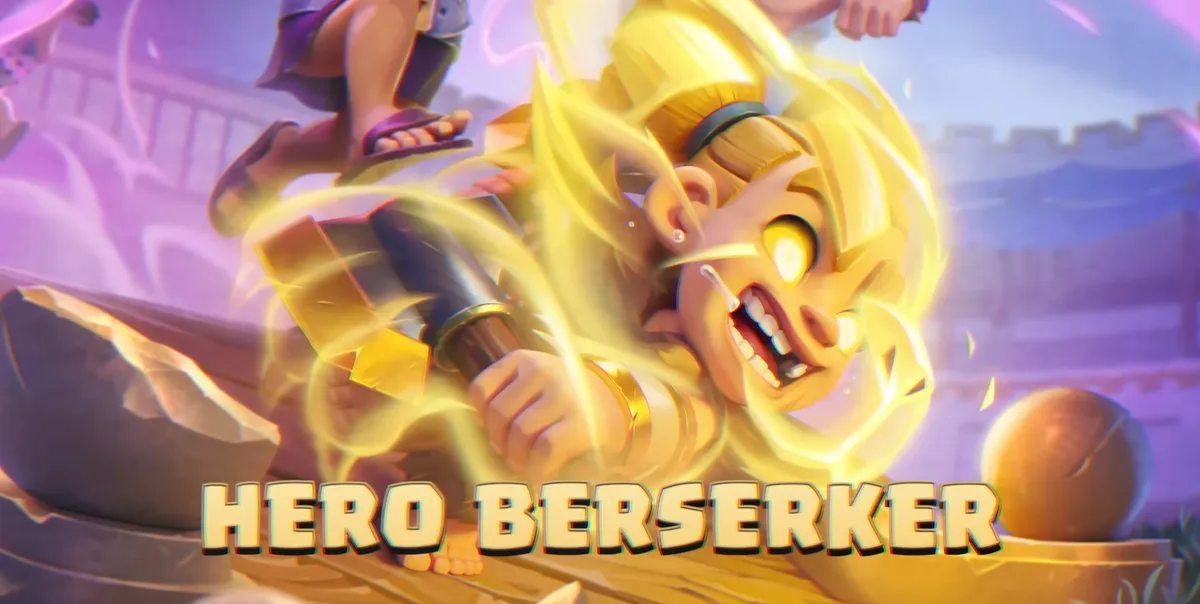 Hero Berserker announcement splash art, showing the card in its Gold Berserker state